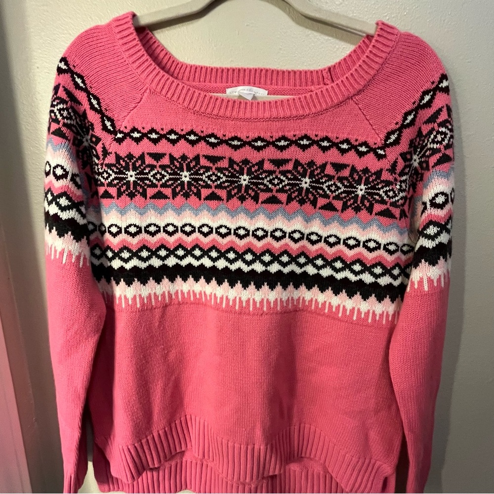 NWT NY&Co Pink Fair Isle Sweater Small